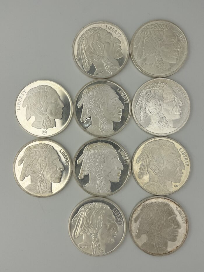 Lot of 10 - 1 Troy Ounce Silver Rounds