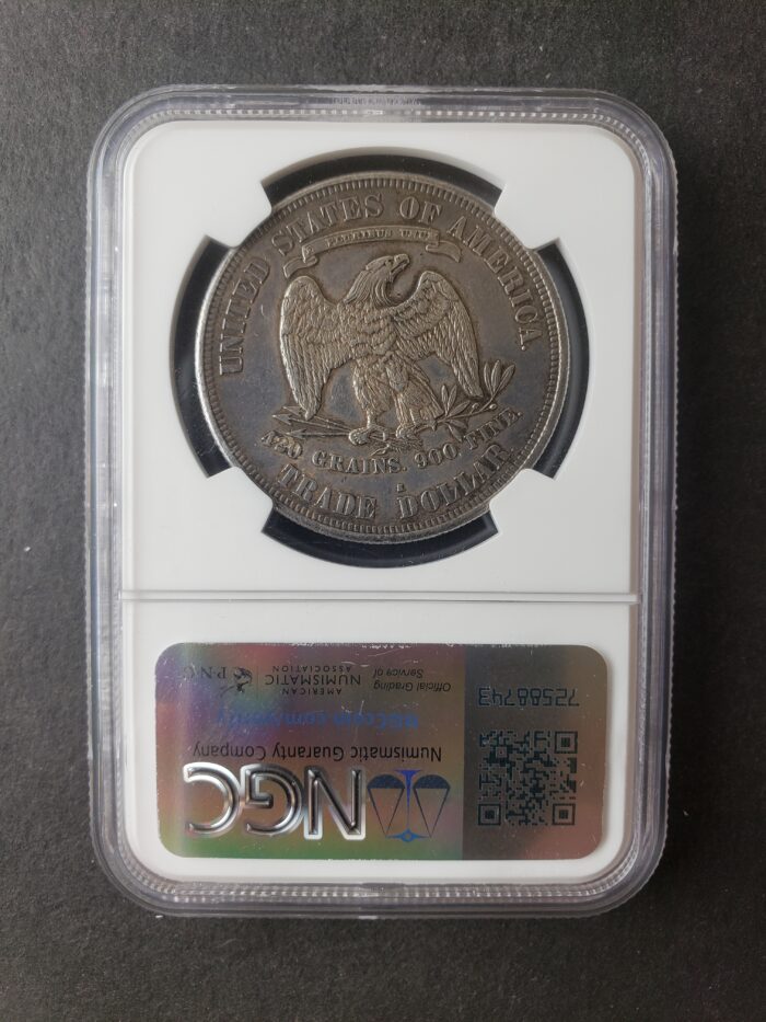 1877 S $1 Silver Trade Dollar NGC AU Details Cleaned - Image 2
