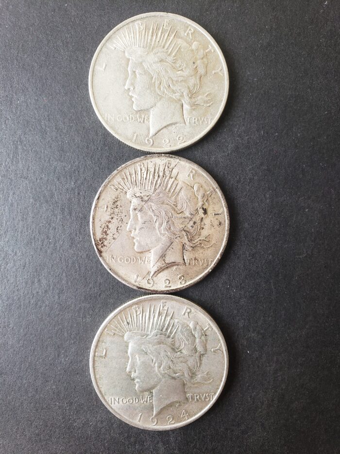 1922, 1923, and 1924 $1 Peace Silver Dollars