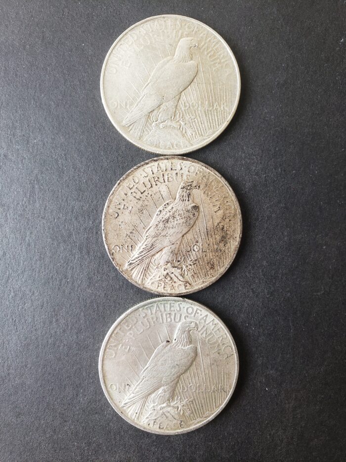1922, 1923, and 1924 $1 Peace Silver Dollars - Image 2