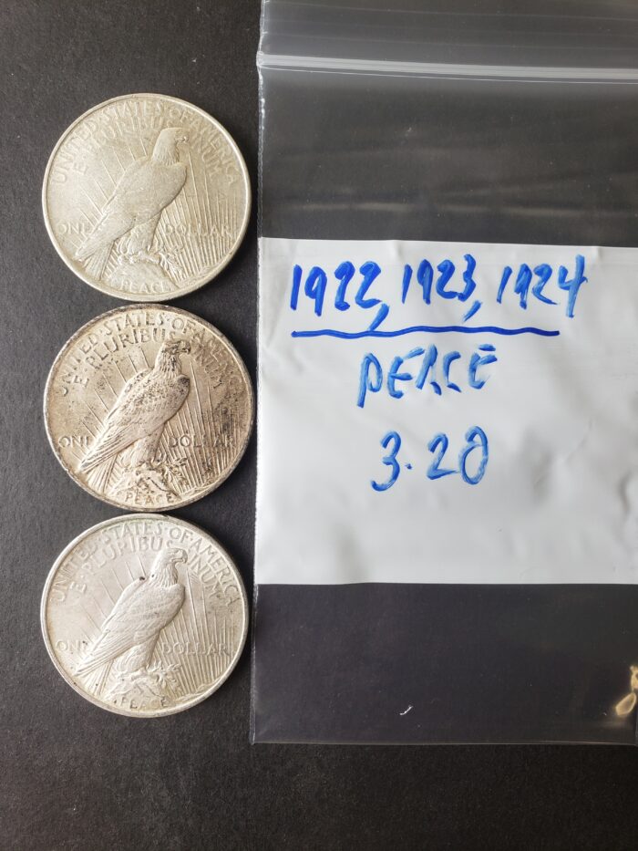 1922, 1923, and 1924 $1 Peace Silver Dollars - Image 3