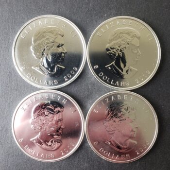 Lot of Four 2009 Canada $5 1oz Silver Maple Leafs