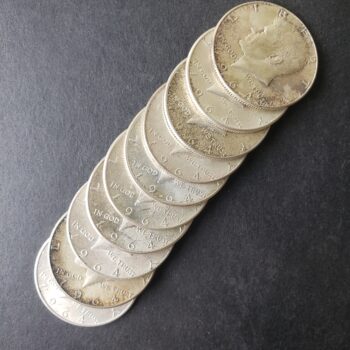 Lot of 10 1964 50c Kennedy Silver Half Dollars