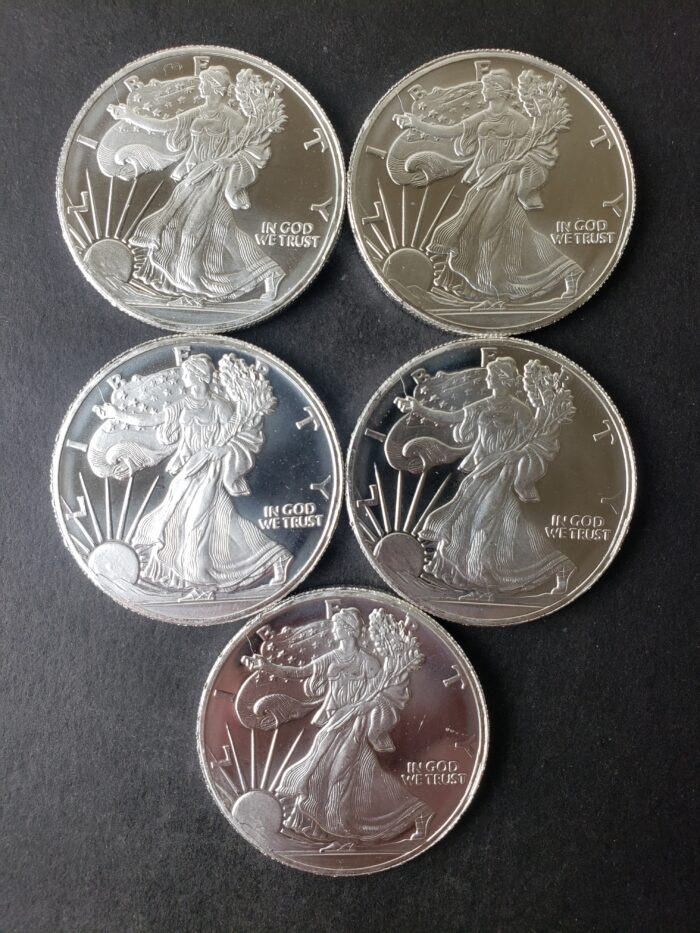 Lot of Five HM 1oz Silver Eagle Rounds at 50c/oz Under Spot