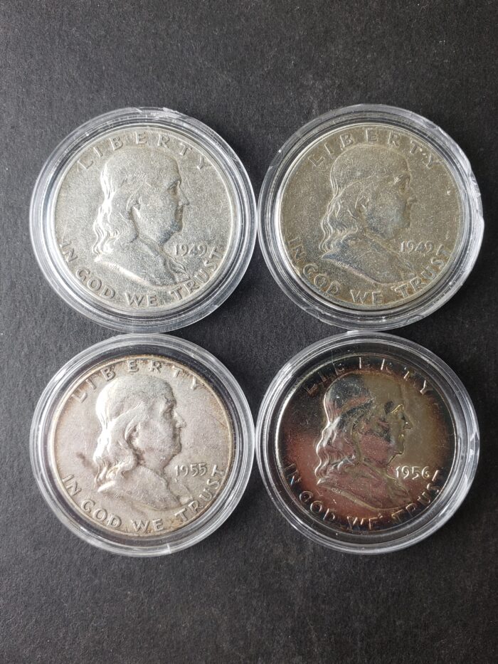 Lot of Four 50c Franklin Silver Half Dollars
