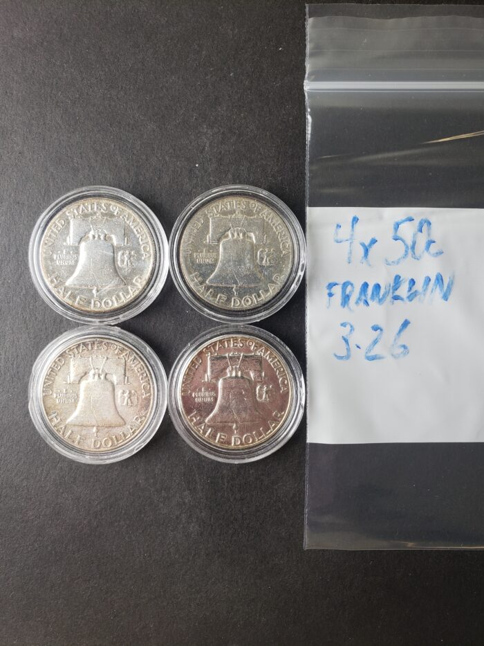 Lot of Four 50c Franklin Silver Half Dollars - Image 3