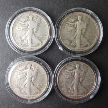 Lot of Four 50c Walking Liberty Silver Half Dollars in Capsules