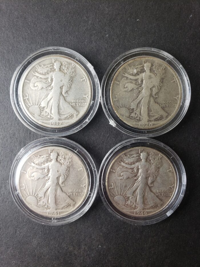 Lot of Four 50c Walking Liberty Silver Half Dollars in Capsules