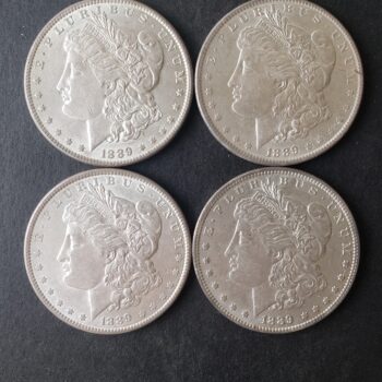 Lot of Four 1889 $1 Morgan Silver Dollars