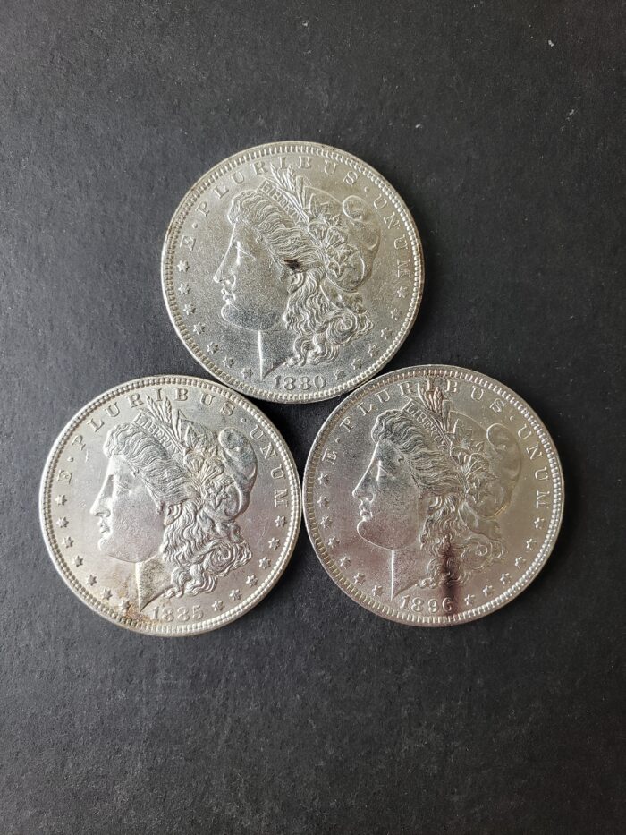 1880, 1885, and 1896 $1 Morgan Silver Dollars