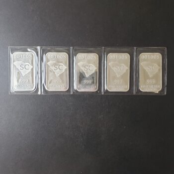 Five 1/2oz Silver South Carolina Bars in Plastic