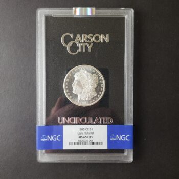 1885 CC $1 Morgan Silver Dollar in a GSA Uncirculated Holder NGC MS65+ PL
