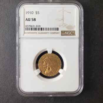 1910 $5 Incuse Indian Gold Half Eagle NGC AU58