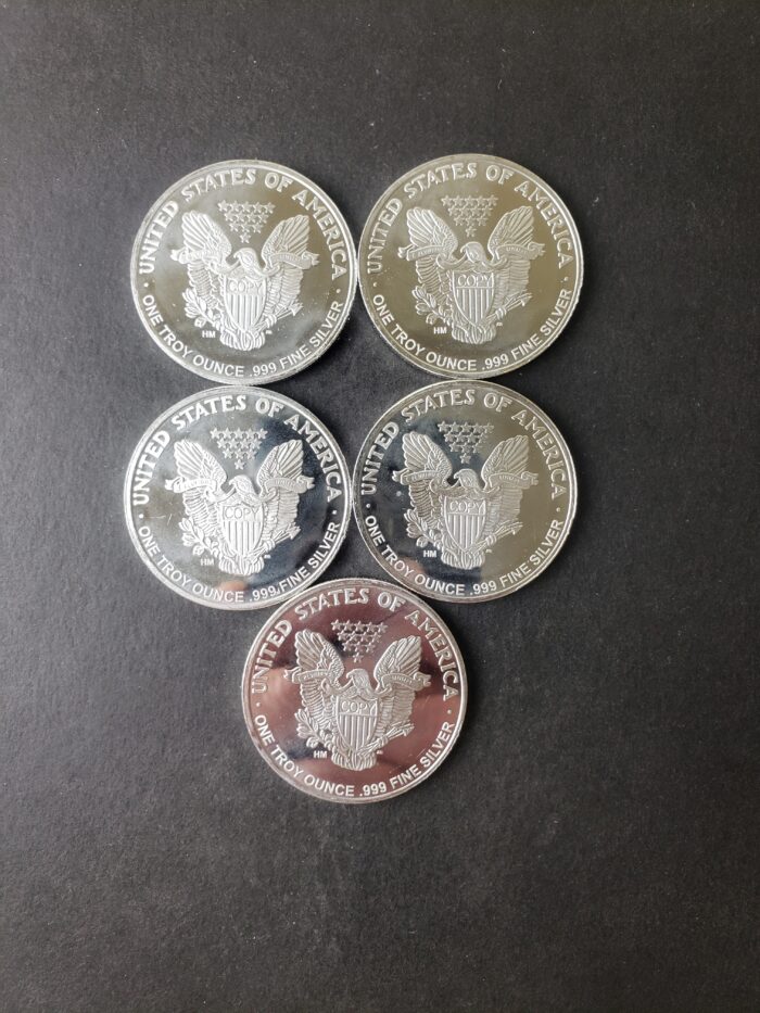 Lot of Five HM 1oz Silver Eagle Rounds at Spot - Image 2