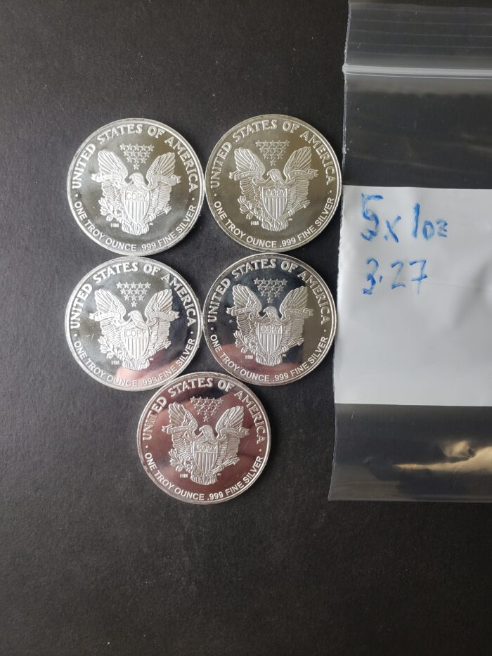 Lot of Five HM 1oz Silver Eagle Rounds at Spot - Image 3