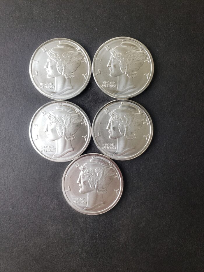 Lot of Five 1oz Silver Mercury Rounds at Spot Price