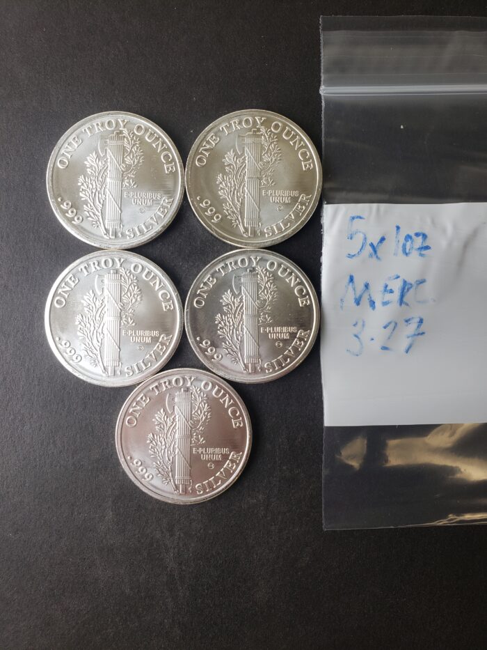 Lot of Five 1oz Silver Mercury Rounds at Spot Price - Image 3