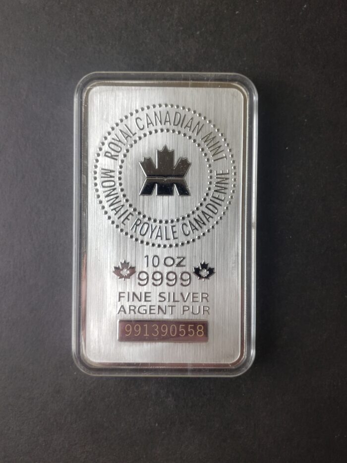 Royal Canadian Mint 10oz Silver Bar in a Capsule