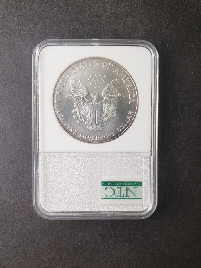 2001 $1 American Silver Eagle Dollar Clad in WTC Silver in Numistrust Slab - Image 2