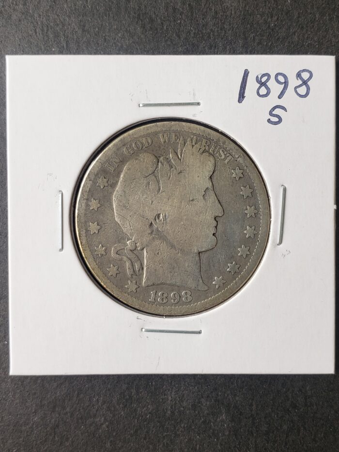 1898 S 50c Barber Silver Half Dollar