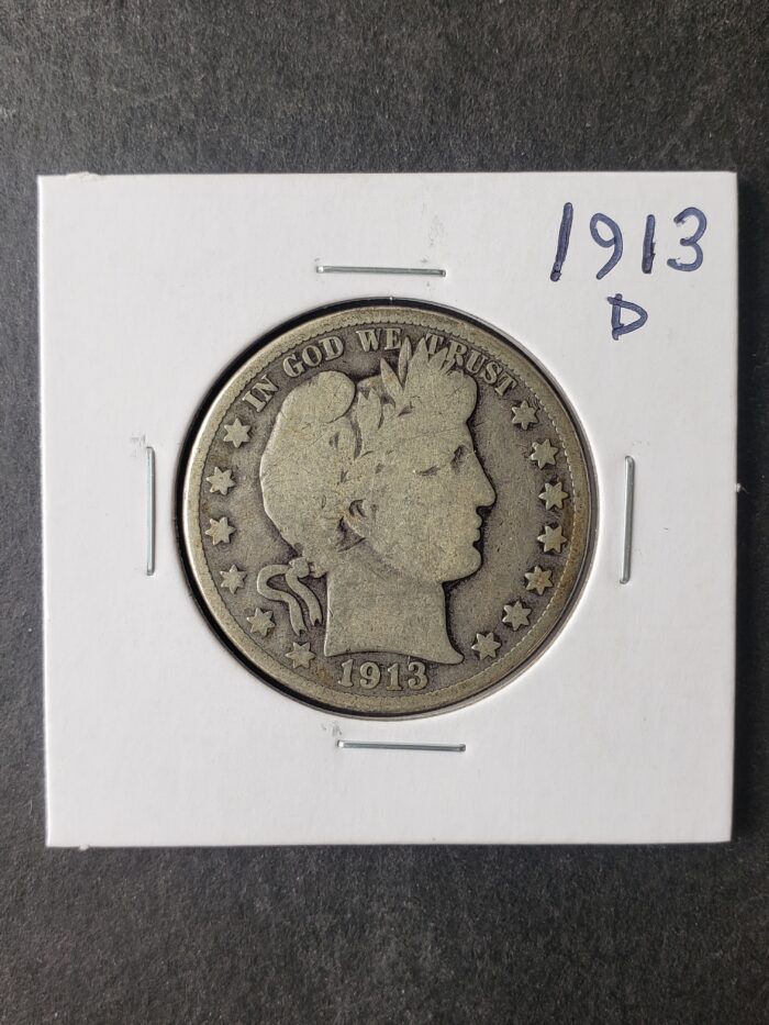 1913 D 50c Barber Silver Half Dollar