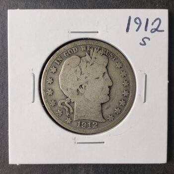 1912 S 50c Barber Silver Half Dollar