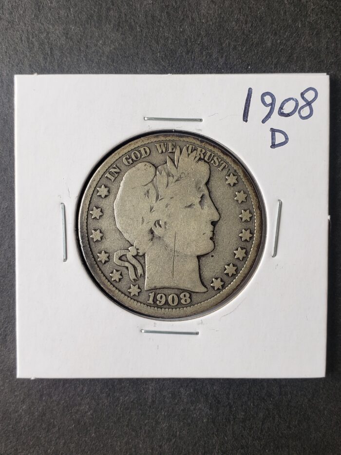 1908 D 50c Barber Silver Half Dollar