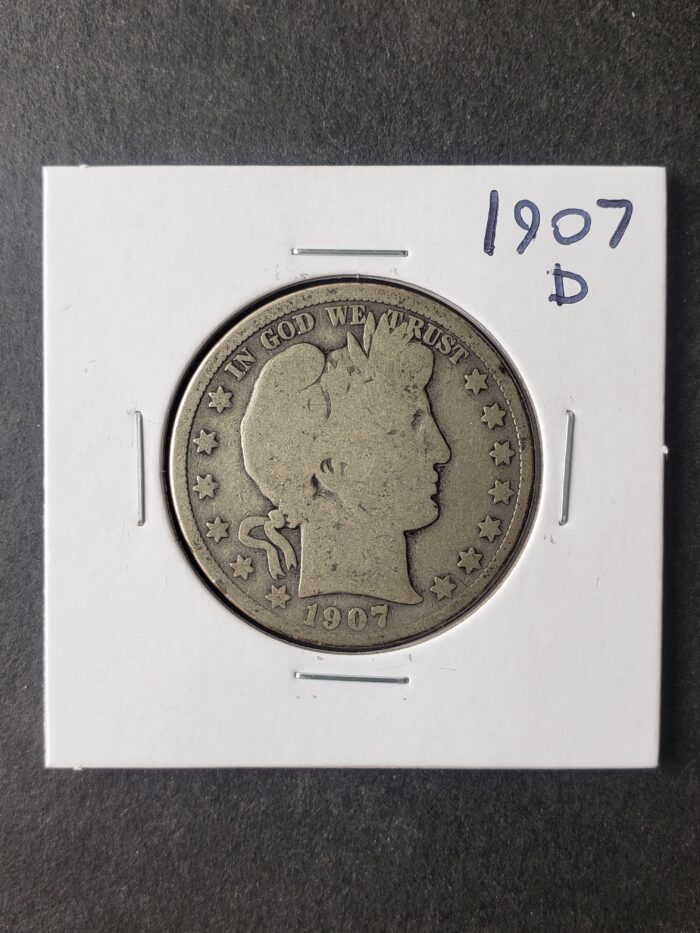 1907 D 50c Barber Silver Half Dollar