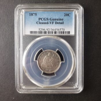 1875 20c Seated Liberty Silver Twenty-Cent Piece PCGS Genuine VF Details Cleaned