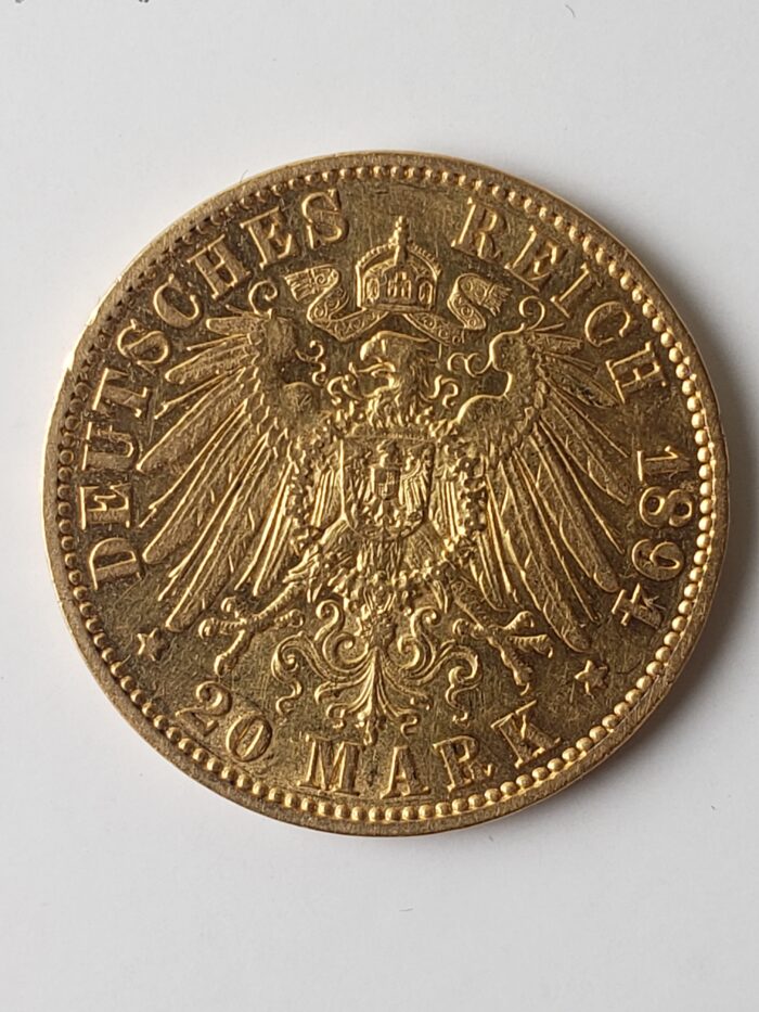 1894 A Germany 20 Marks Gold Wilhelm II - Image 2