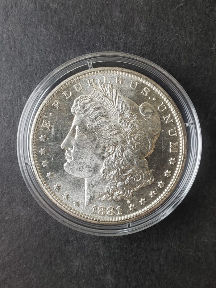1881 S $1 Morgan Silver Dollar in a Capsule