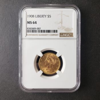 1908 $5 Liberty Head Gold Half Eagle NGC MS64