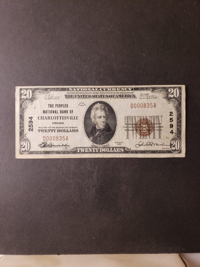 1929 $20 The Peoples National Bank of Charlottesville, VA National Currency Note