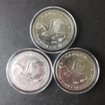 Lot of Three 2014 Canada $5 1oz Silver Bald Eagle Coins in Capsules