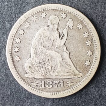 1874 25c Seated Liberty Silver Quarter