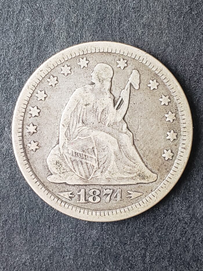 1874 25c Seated Liberty Silver Quarter