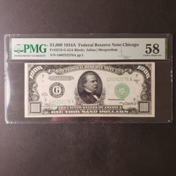 1934 A $1000 Federal Reserve Note Chicago PMG 58 Choice About Uncirculated