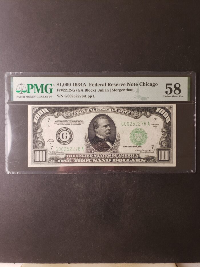 1934 A $1000 Federal Reserve Note Chicago PMG 58 Choice About Uncirculated