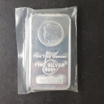 5oz Silver Morgan Bar in Plastic at 50c/oz Over Spot