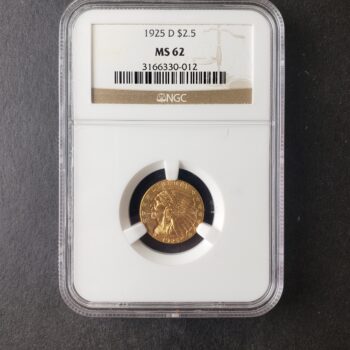 1925 D $2.50 Incuse Indian Gold Quarter Eagle NGC MS62