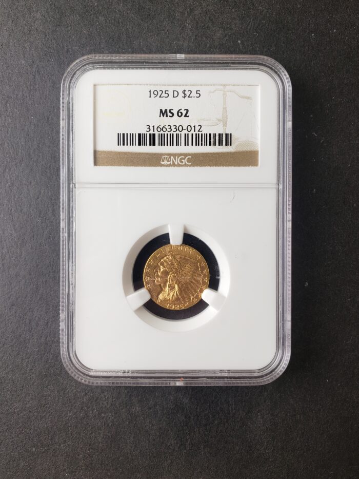 1925 D $2.50 Incuse Indian Gold Quarter Eagle NGC MS62
