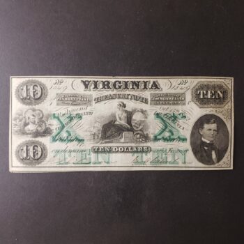 1862 $10 Virginia Treasury Note Obsolete Currency