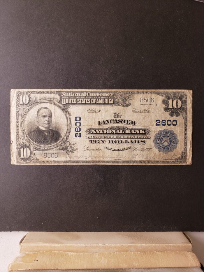 1902 $10 The Lancaster National Bank, Pennsylvania National Currency Large Note