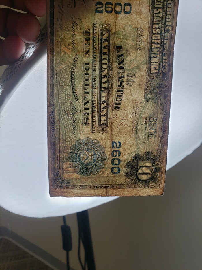 1902 $10 The Lancaster National Bank, Pennsylvania National Currency Large Note - Image 4