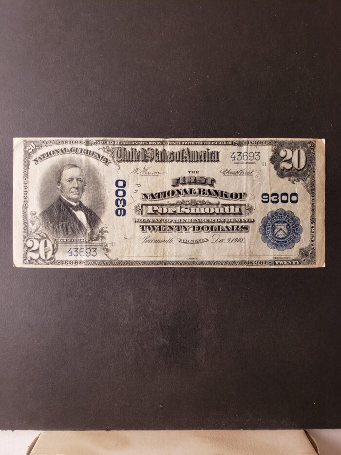1902 $20 The First National Bank of Portsmouth, Virginia National Currency Large Note