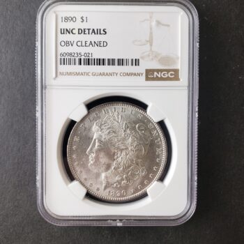 1890 $1 Morgan Silver Dollar NGC UNC Details Obverse Cleaned