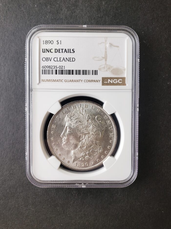 1890 $1 Morgan Silver Dollar NGC UNC Details Obverse Cleaned