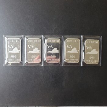 Five 1oz Silver Virginia State Bars in Plastic at $1/oz Over Spot