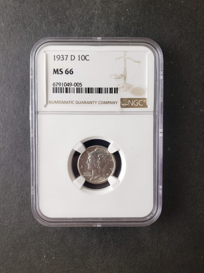 1937 D 10c Winged Liberty Silver Dime NGC MS66