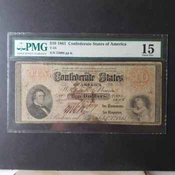 1861 $10 Confederate Note PMG 15 Choice Fine
